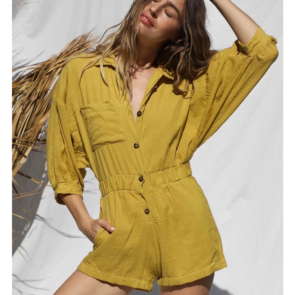 Jen's Pirate Booty Mustard Button-Up Romper